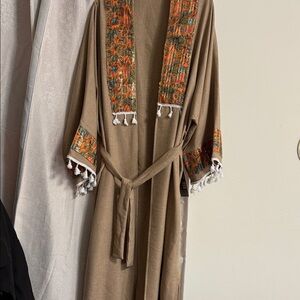 Embroidered Tan Kimono with Colorful Accents